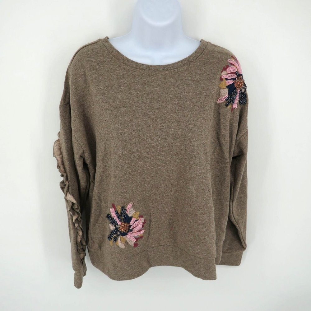 Vintage America Womens Ruffled Embroidered Sweatshirt M NWT $69.50
